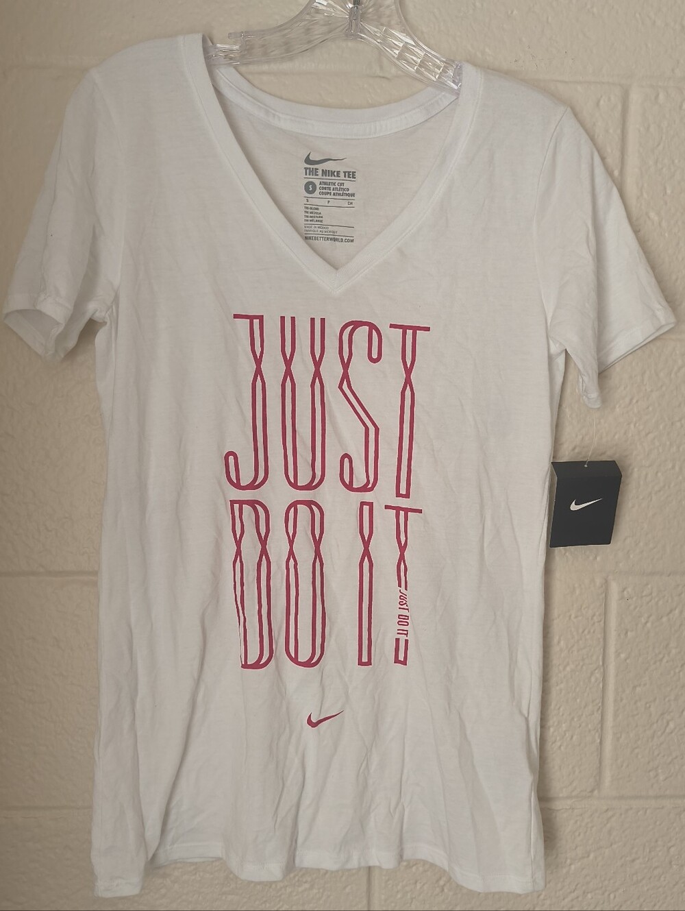 Nike Women's White V-Neck 'Just Do It' Graphic Tee - Size S